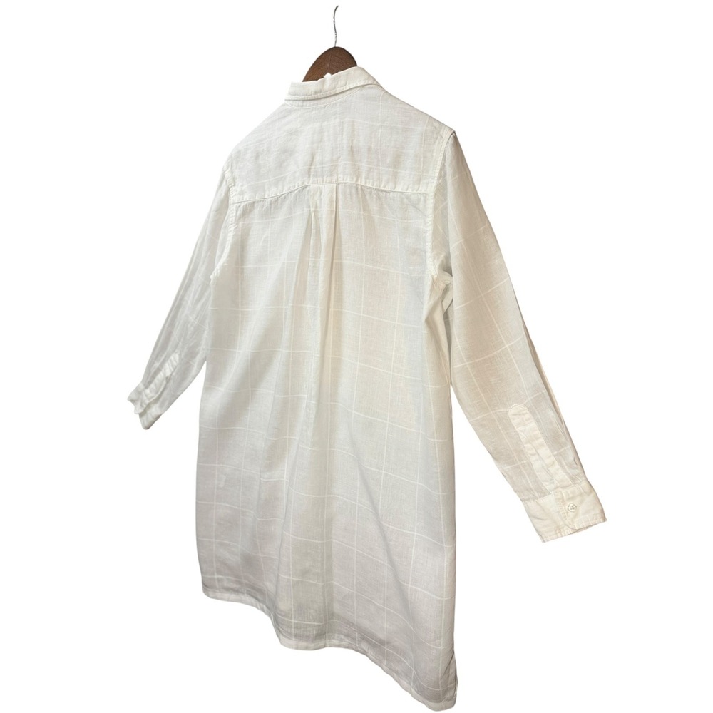 Frank & Eileen Hunter Linen Shirt Dress S White Windowpane Relaxed Coastal - Picture 5 of 8